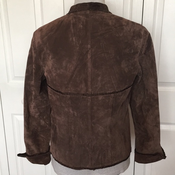 Genuine Suede Brown Hook Jacket Ruffle Feminine S - Picture 7 of 8